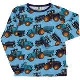 Småfolk Børnetøj Småfolk Mønstret Langærmet T-shirt Med Traktorer Blue Grotto Blå 7-8 years