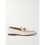 Gucci Hvid Sko Gucci Joardaan Horsebit Leather-Trimmed Coated-Canvas Loafers Men White