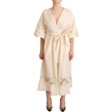 12 - Hvid - Lange kjoler Pink Memories Off White Short Sleeves Maxi A-line Wrap Dress IT42