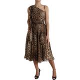 Brun - Silke Kjoler Dolce & Gabbana Brown Leopard Print Silk Ruffled Midi Dress IT42