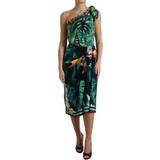 Dame - Grøn - Silke Kjoler Dolce & Gabbana Green Tropical Jungle Print One Shoulder Midi Dress IT42
