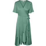 Y.A.S Grøn - Viskose Tøj Y.A.S Slå om-kjole yasThea 2/4 Midi Wrap Dress Grøn