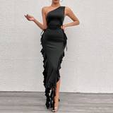 Dame - Lange kjoler - Slim Shein Solid Color Off Shoulder Hollow Out Split Maxi Dress