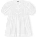 Ganni Bomuld Kjoler Ganni Cotton Poplin Tie String Mini Dress F9170 Bright White Hvid