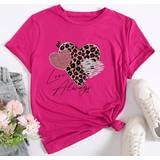 Elastan/Lycra/Spandex - Leopard Overdele Shein Heart & Letter Printed Round Neck T-Shirt