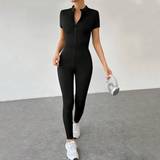 Høj talje Jumpsuits & Overalls Shein Women's Solid Color Front Zipper Unitard Jumpsuit