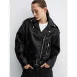 Mango Skind Tøj Mango Women's Oversized Leather-Effect Jacket Black