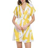 DKNY M Kjoler DKNY Short Sleeve Printed Collared Midi Dress White/Pop Yellow Multi Women's Clothing Yellow