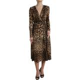 Dolce & Gabbana Leopard Kjoler Dolce & Gabbana Brown Leopard Print Wrap Effect Midi Dress IT44