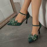 10 - Grøn Højhælede sko Shein Women'S Stiletto Heels Pointed Toe Butterfly & Rhinestone Decor Party Pumps