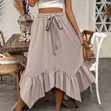 Grøn - Høj talje - S Nederdele Shein Women's Solid Color Asymmetrical Hem Midi Skirt