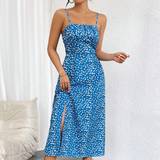 Blå - Lange kjoler - Stretch Shein Break Women's Blue Abstract Floral Print Spaghetti Strap Maxi Dress