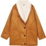 Pull&Bear Tobaksbrun frakke imiteret ruskind med imiteret lammeskind