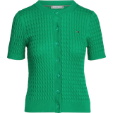 Dame - Grøn - Kort ærme Trøjer Tommy Hilfiger Cable Knit Slim Short Sleeve Cardigan - Olympic Green