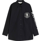 146 - Drenge Skjorter H&M Cotton Shirt with Print - Black/Wednesday
