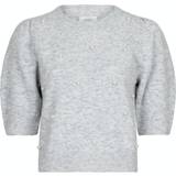 34 - Dame T-shirts & Toppe Neo Noir Maia Pearl Knit Tee - Light Gray Melange