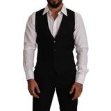 Dolce & Gabbana Uld Tøj Dolce & Gabbana Black Wool Single Breasted Waistcoat Vest IT46