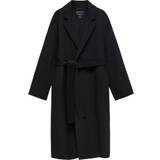 Dame - Oversized - Uldfrakker Mango Batin Belt Handmade Coat - Black
