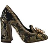 35 ½ - Guld Sko Dolce & Gabbana Gold Crystal Square Toe Brocade Pumps Shoes EU37/US6.5
