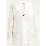 Valentino Blomstrede Tøj Valentino Garavani Womens Avorio V-neck Floral-pattern Cotton-blend Mini Dress