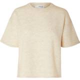 Selected Nylon Overdele Selected Maline Liliana Short Sleeve Knit Top - Birch