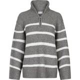 34 - Dame - Striktrøjer Sweatere Neo Noir Nevena Stripe Knit Blouse - Dark Grey/Off White