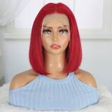 Rød Extensions & Parykker Shein X Front Red Short Straight Bob Human Hair Wigs Pre Plucked Hairline High Density Wig For Color