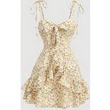 Gul - Slids Kjoler Shein WomenS Front Tie Floral Print Spaghetti Strap Dress