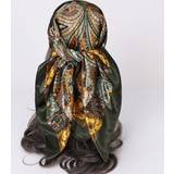 Dame - Grøn - Silke Halstørklæde & Sjal Shein European And American Classic Vintage Patterned Scarf For Women French Style MultiPurpose Shawl Faux Silk Headscarf Or Hat Square Silk Scarf