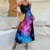 Multifarvet - Slids Kjoler Shein Women's Casual Spaghetti Straps V-Neck Floral Printed Maxi Dress
