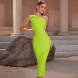 14 - Cut-Out - Grøn Tøj Shein Womens One Shoulder Solid Color Bandage Bodycon Dress For Dance Party