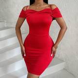 Cut-Out - M - Rød Tøj Shein Womens Solid Color Off Shoulder Bodycon Dress