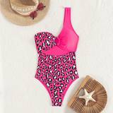 Dame - Leopard Badedragter Shein Ladies Leopard Print Patchwork Hollow Out One Piece Swimsuit