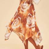 8 - XXS Nederdele Shein Women's Vacation Printed Asymmetric Hem Midi Skirt
