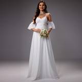 Chiffon - Hvid Kjoler Shein Spaghetti Strap Off-The-Shoulder Lantern Sleeves Wedding Dress