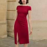38 - Cut-Out Tøj Shein Einfarbiges, Eng Anliegendes, Plissiertes Kleid Mit Schlitz Für Damen