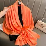 Orange - Silke Tilbehør Shein pc Ladies Solid Color Elegant Silk Scarf Suitable For Daily Use Sunscreen And SpringSummer Shawl Going Out
