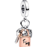 Pandora Key Padlock & Heart Triple Dangle Charm - Silver/Rose Gold/Black/Transparent