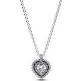Pandora Blank Halskæder Pandora Heart Halo Pendant Necklace - Silver/Transparent
