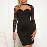 Cut-Out - Polyamid Tøj Shein 1pc Contrast Lace Cut Out Front Bodycon Dress