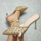 Guld - Slip-on Højhælede sko Shein Glamorous Mule Pumps For Women, Rhinestone Decor Stiletto Heeled Pumps