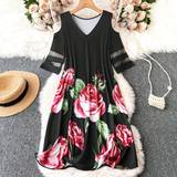 Asymmetriske - Dame - Lange kjoler Shein Plus Women's V-Neck Off-Shoulder Hem Floral Printed Maxi Dress