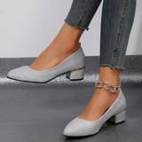 Slip-on - Sølv Højhælede sko Shein Women's Silver Mid-heel Shoes Pumps With Sequins High Heels