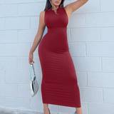 Cut-Out - Polyester - Rød Kjoler Shein Solid Bodycon Dress