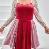 Hvid - Mesh Kjoler Shein Plus Contrast Mesh Panel Colourblock Dress