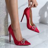 35 - Polyuretan Højhælede sko Shein Ladies' Fashionable Red Metal Bowknot High Heel Pumps With Stiletto Heels
