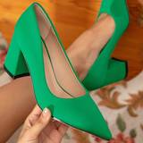 3,5 - Grøn Højhælede sko Shein Women Minimalist Court Pumps, Lycra Chunky Heeled Fashion Pumps