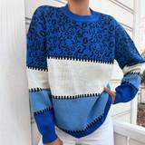 Blå - Leopard Overdele Shein Leopard Pattern Colorblock Drop Shoulder Sweater