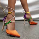 14 - Orange Højhælede sko Shein Women Color Block Tie Leg Design Pumps, Glamorous Point Toe Stiletto Heeled Pumps For Outdoor