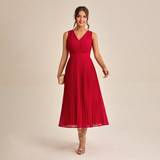 Plisseret - Rød Kjoler Shein Solid Pleated Hem Dress